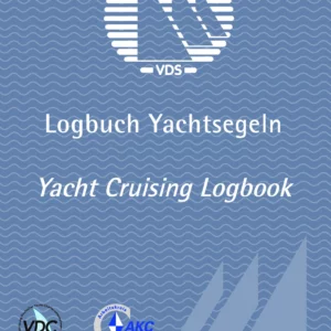 Cover: Blaues Logbuch Logbuch Yachtsegeln / Yacht Cruising Logbook mit VDS‑Logo, Wellenmuster und Segelgrafik