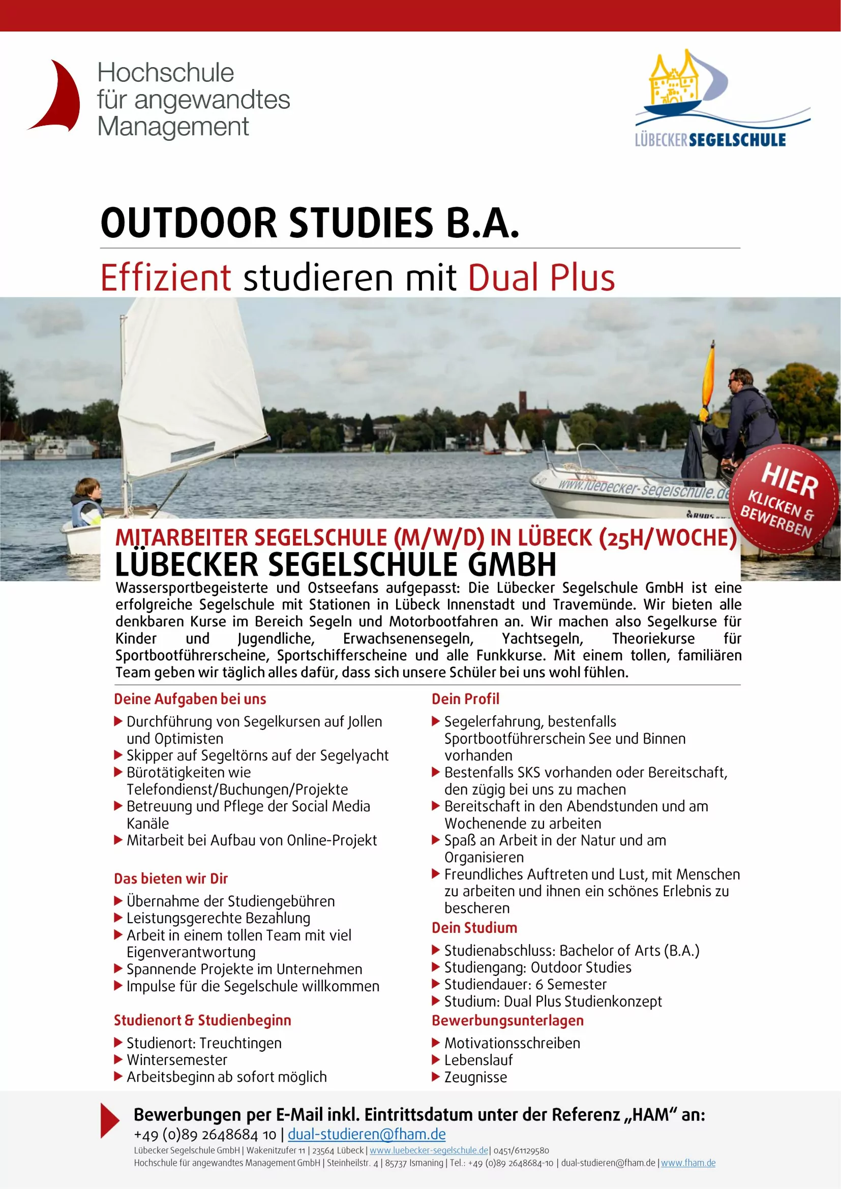 Stellenanzeige Luebecker Segelschule GmbH: Mitarbeiter Segelschule in Luebeck