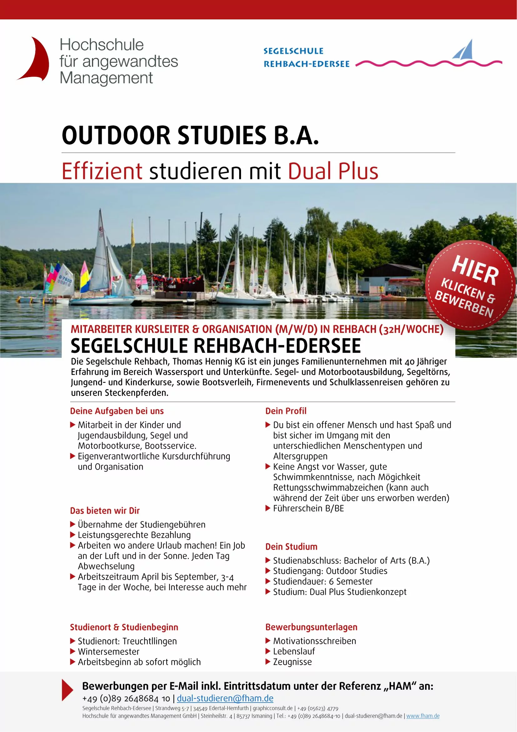 Stellenanzeige Segelschule Rehbach-Edersee: Kursleiter und Organisation